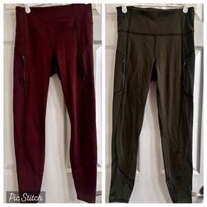 Athleta Women's Maroon and Dark Green Leggings Bundle